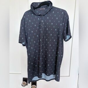 G/FORE Navy Polo with Light Blue Skull Print